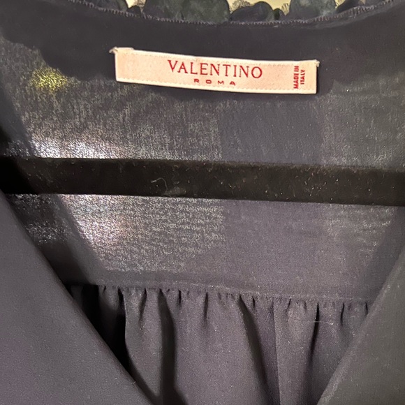 Valentino Black Blouse / Top with leather flowers Sz S - Picture 6 of 9